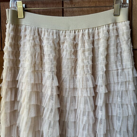 VTG Ruffled Tulle Latte Midi Skirt with Elastic Waist in Women's Large - Picture 5 of 7